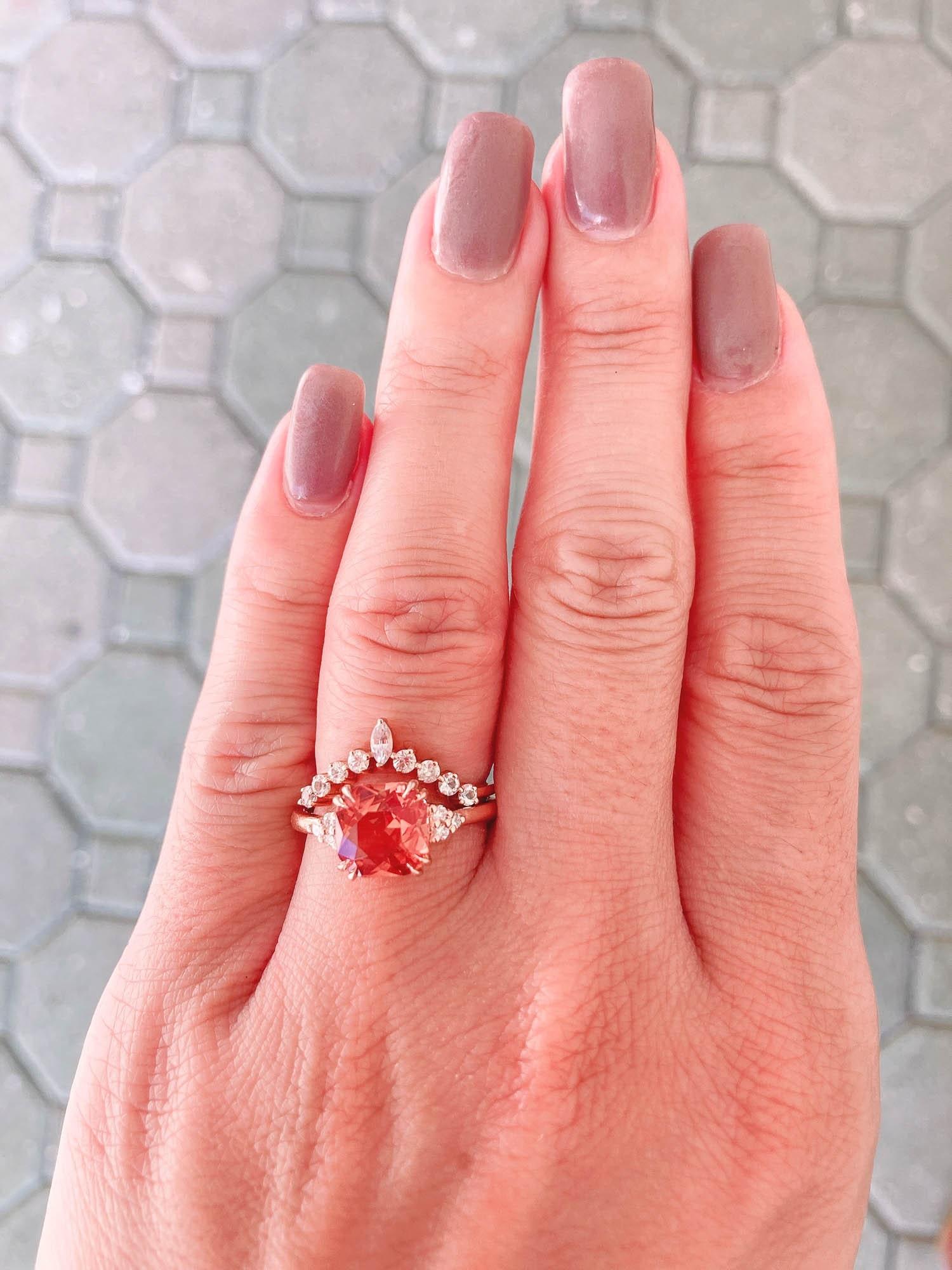 1.9ct Reddish Orange Oregon Sunstone with Diamond Sides Engagement Ring 14K Gold 1