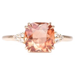 1.9ct Reddish Orange Oregon Sunstone with Diamond Sides Engagement Ring 14K Gold