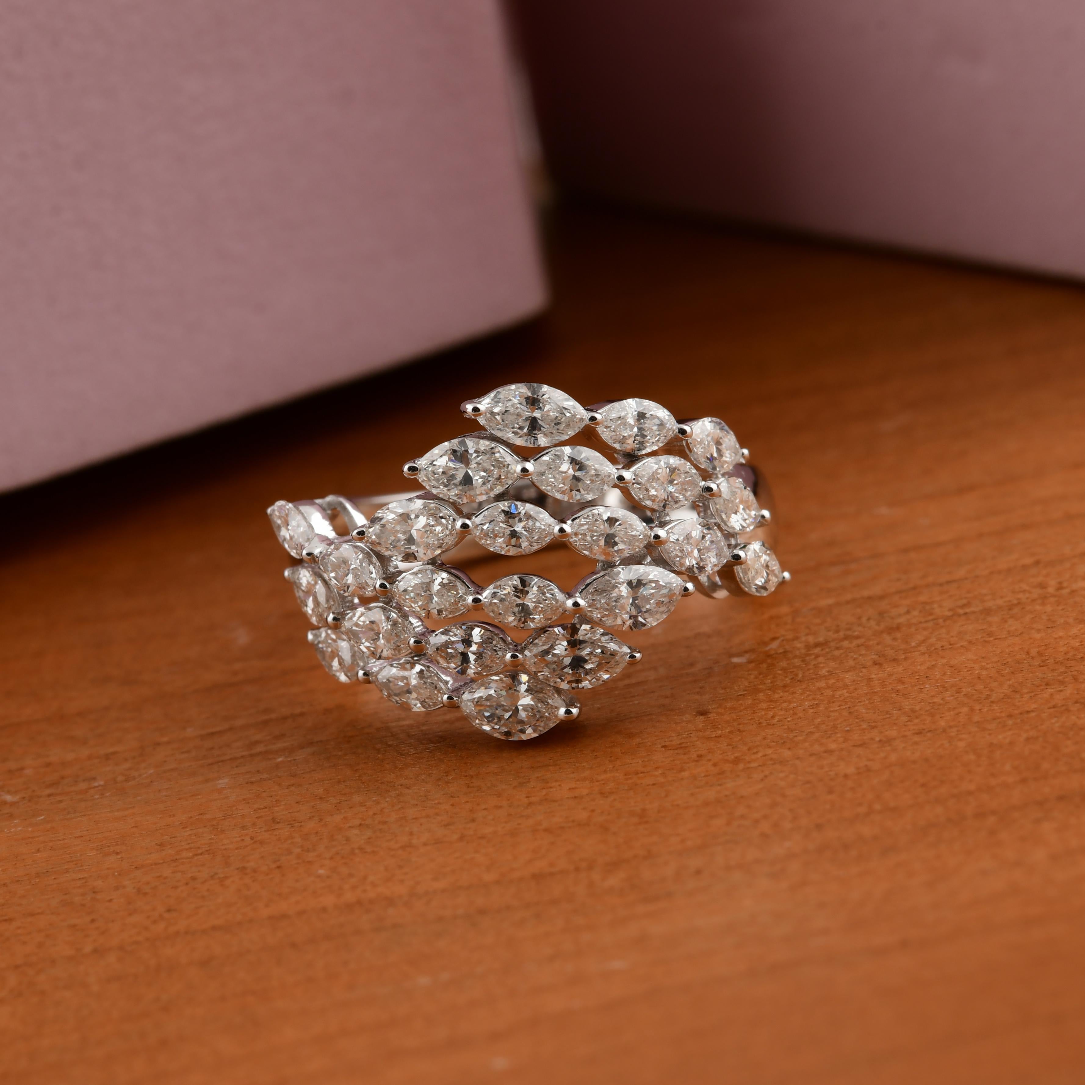 Im Angebot: 1,9Kt SI Reinheit HI Farbe Marquise Diamant Ehering 14 Karat Weißgold () 8