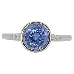 1,9 Karat Tansanit Ring mit natürlichen Diamanten Akzente: Massiv 14K Gold, Rund 7mm
