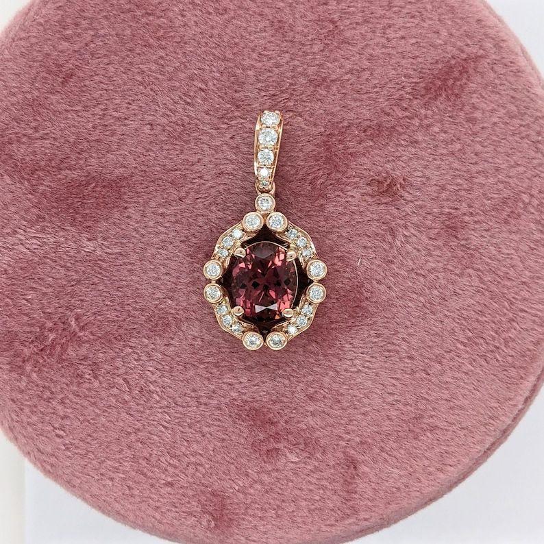 1.9ct Tourmaline Pendant with Diamond Accents in Solid 14K Rose Gold Oval 9x7mm In New Condition For Sale In Columbus, OH