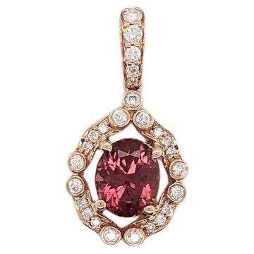 1.9ct Tourmaline Pendant with Diamond Accents in Solid 14K Rose Gold Oval 9x7mm For Sale