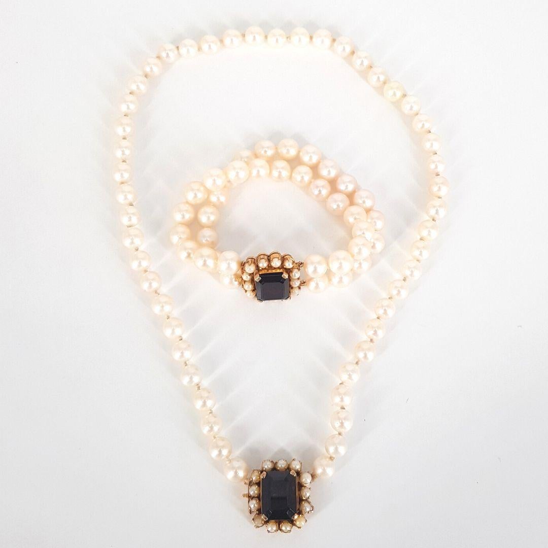 19ct Gelbgold, Perle und Granat Halskette & Armband im Zustand „Hervorragend“ im Angebot in Cape Town, ZA