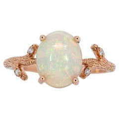 1.9cts Ethiopian Opal Ring with Diamond Accents in 14K Rose Gold  Oval 10x8mm