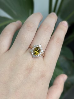 1.9cts Sphene Ring with Natural Diamond Accents: Solid 14K Rose Gold, Oval 8x6mm