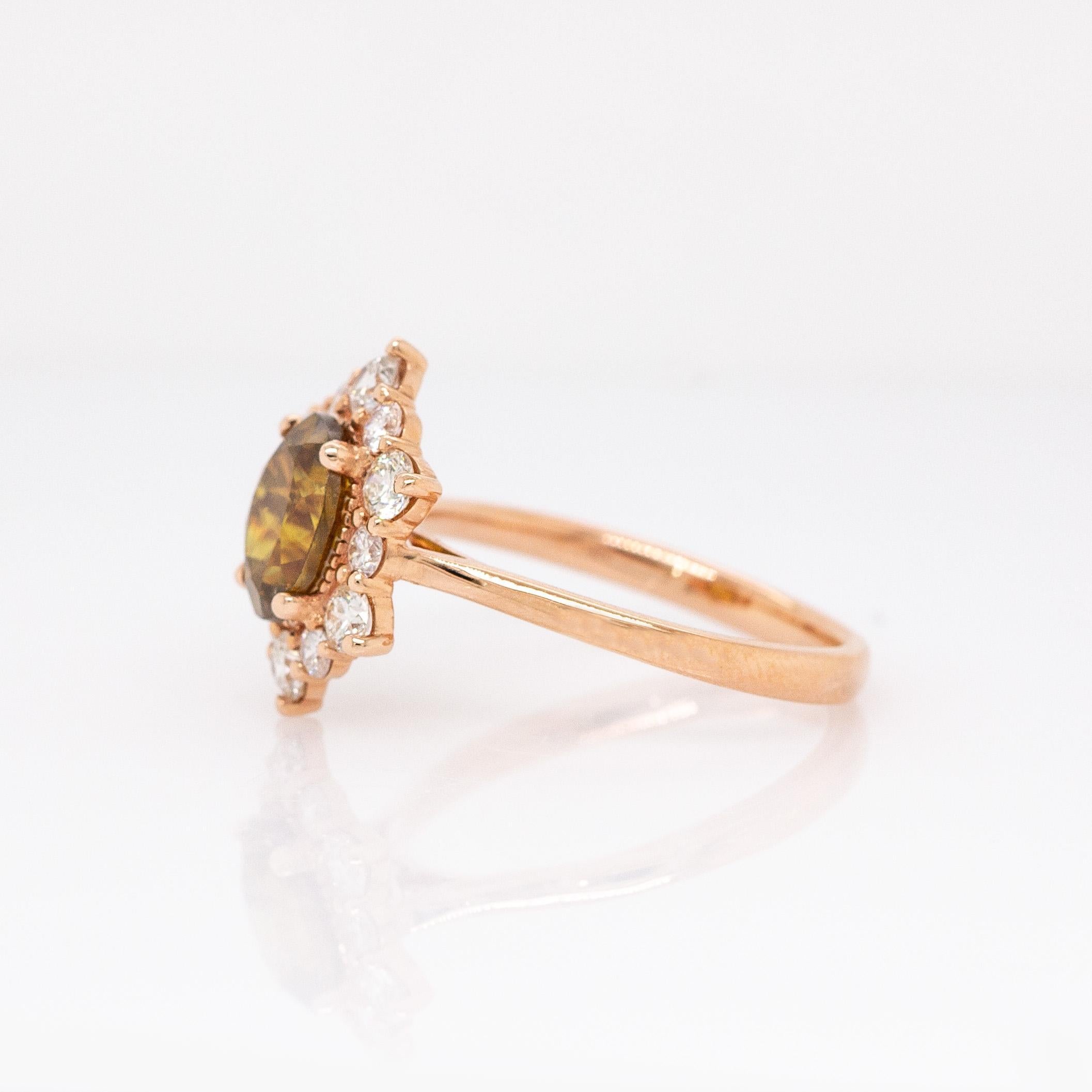 Bague en sphène de 1,9cts avec accents de diamants naturels : Or rose massif 14K, ovale 8x6mm Neuf - En vente à Columbus, OH