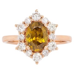 1.9cts Sphene Ring with Natural Diamond Accents: Solid 14K Rose Gold, Oval 8x6mm