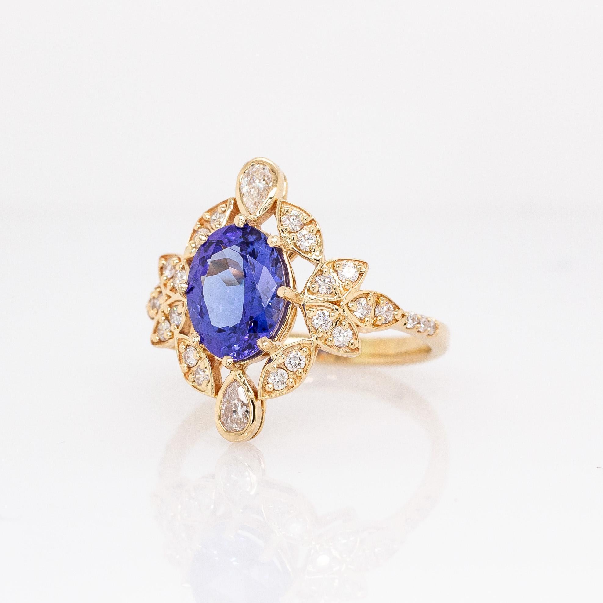 Taglio ovale Anello con tanzanite da 1,9 carati e diamanti naturali: Oro massiccio 14k, ovale 9x7mm in vendita