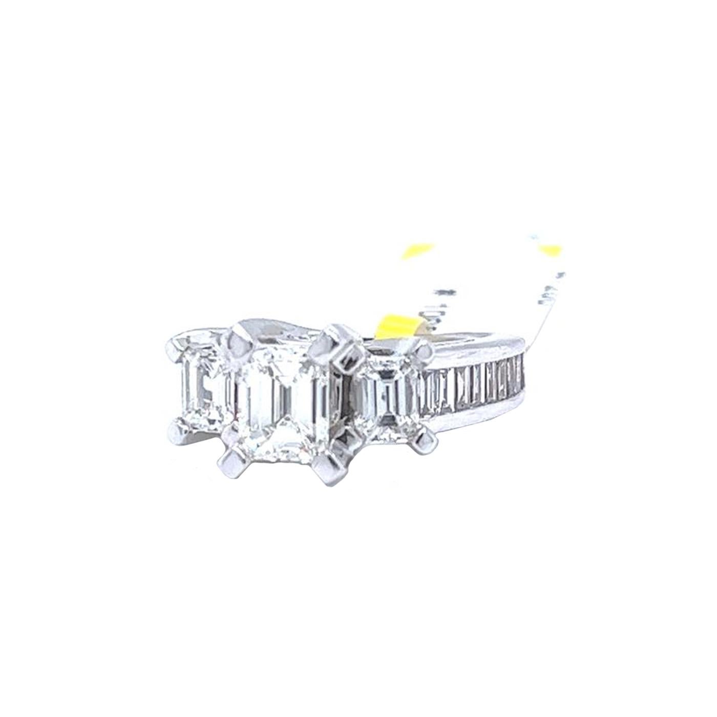 Emerald Cut 1.9ctw Emerald Accented with Baguette Diamonds Vibrant Ring in 14K White Gold 