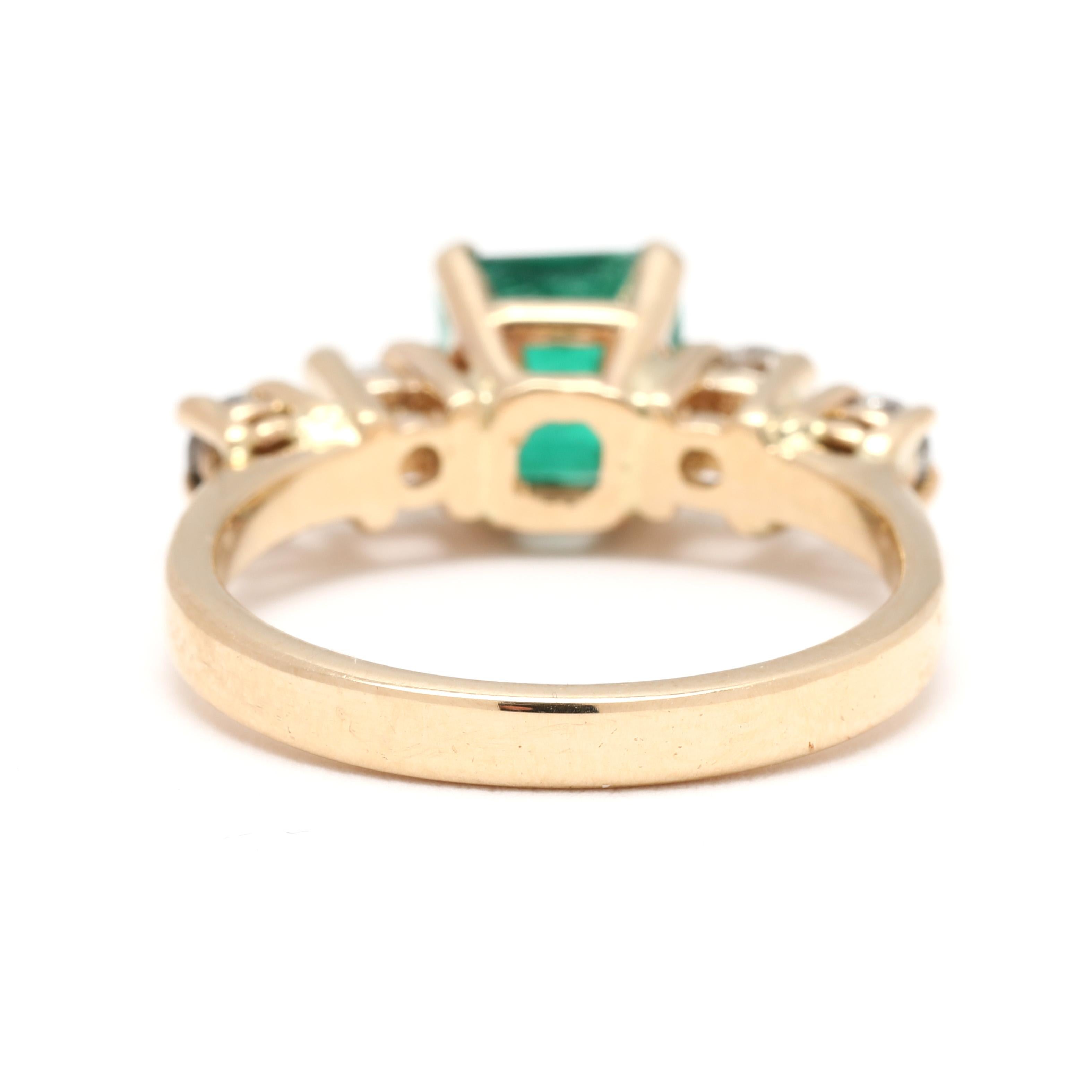 Square Cut 1.9ctw Emerald and Diamond Engagement Ring, 14k Yellow Gold, Ring Size 6.75 For Sale