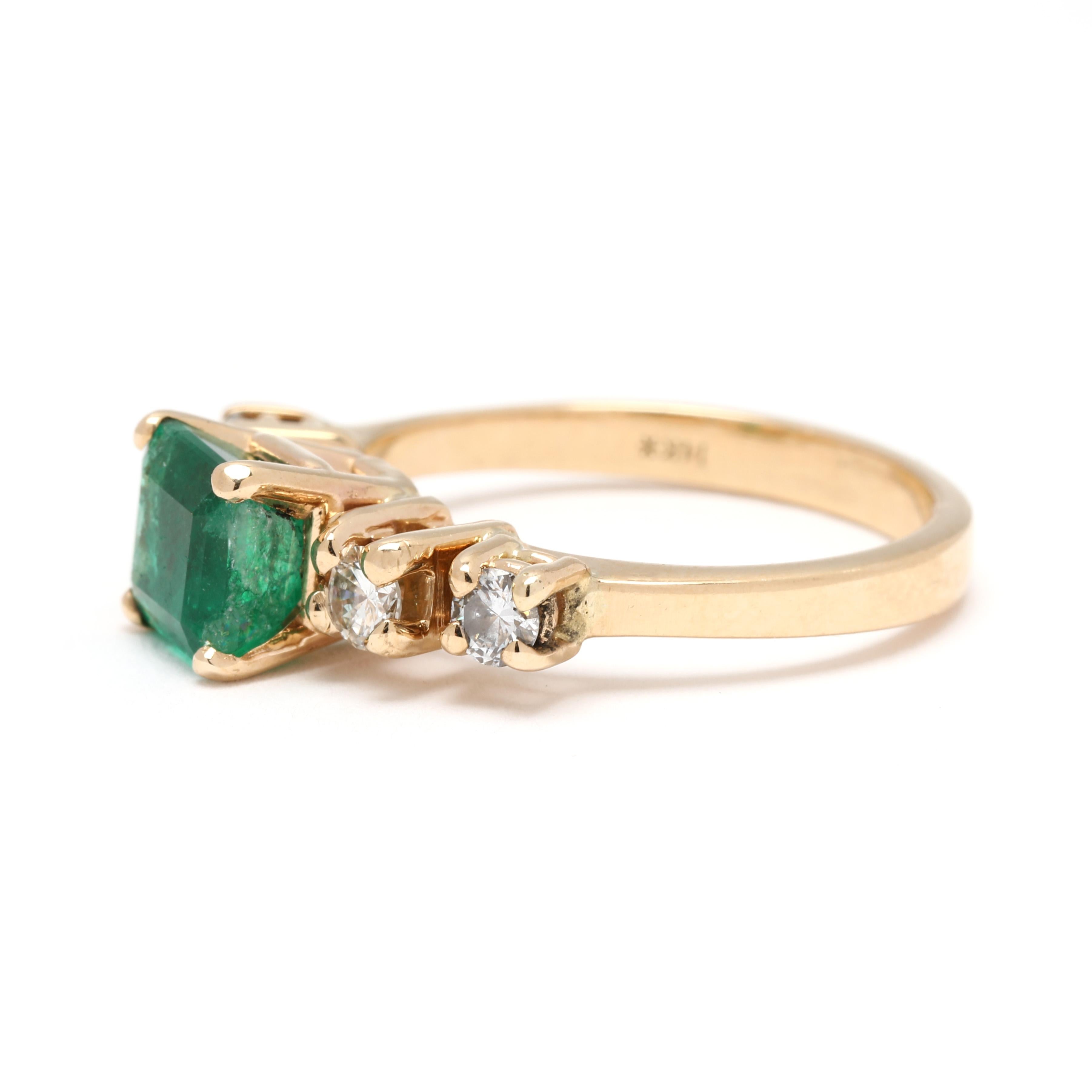 1.9ctw Emerald and Diamond Engagement Ring, 14k Yellow Gold, Ring Size 6.75 In Good Condition In McLeansville, NC