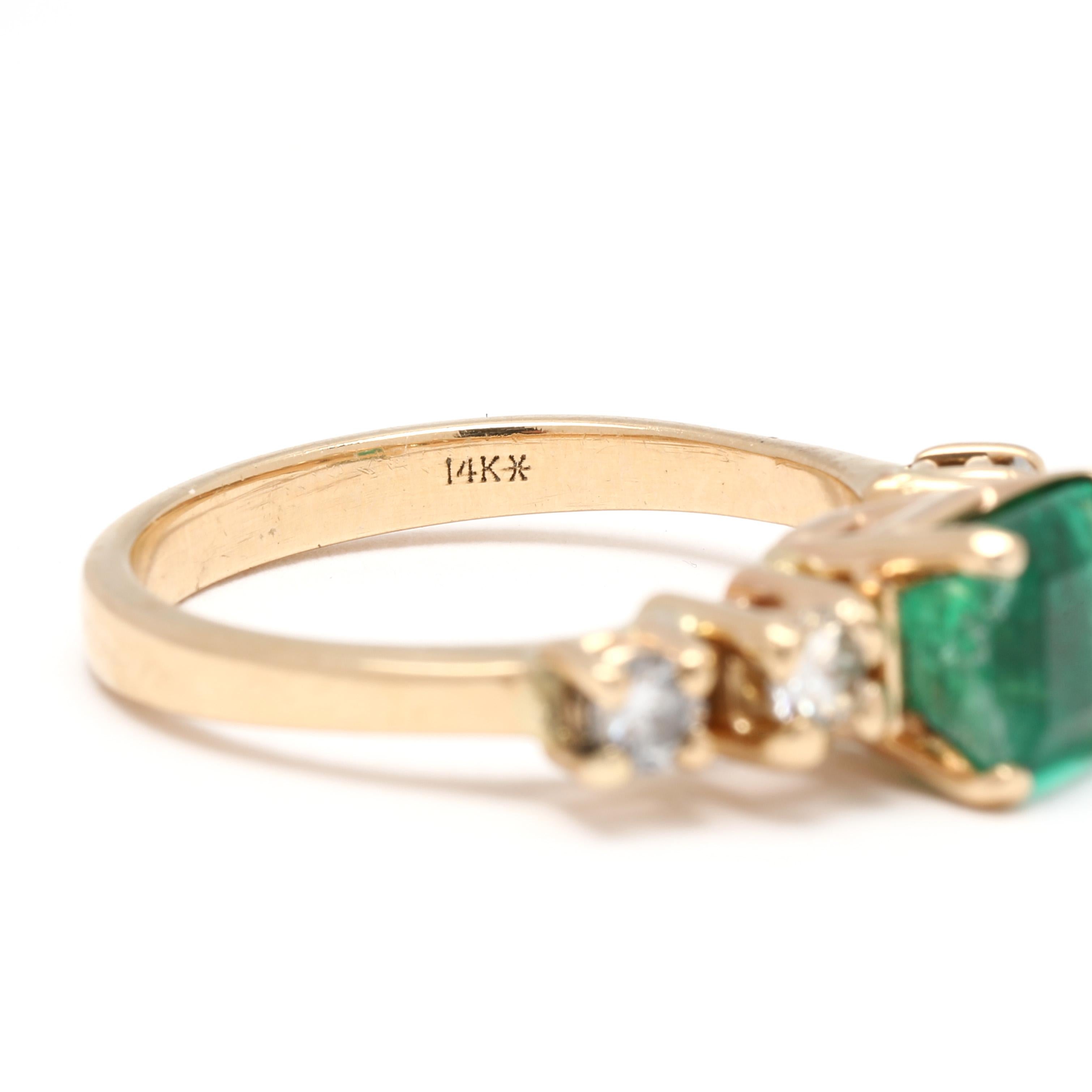 Women's or Men's 1.9ctw Emerald and Diamond Engagement Ring, 14k Yellow Gold, Ring Size 6.75