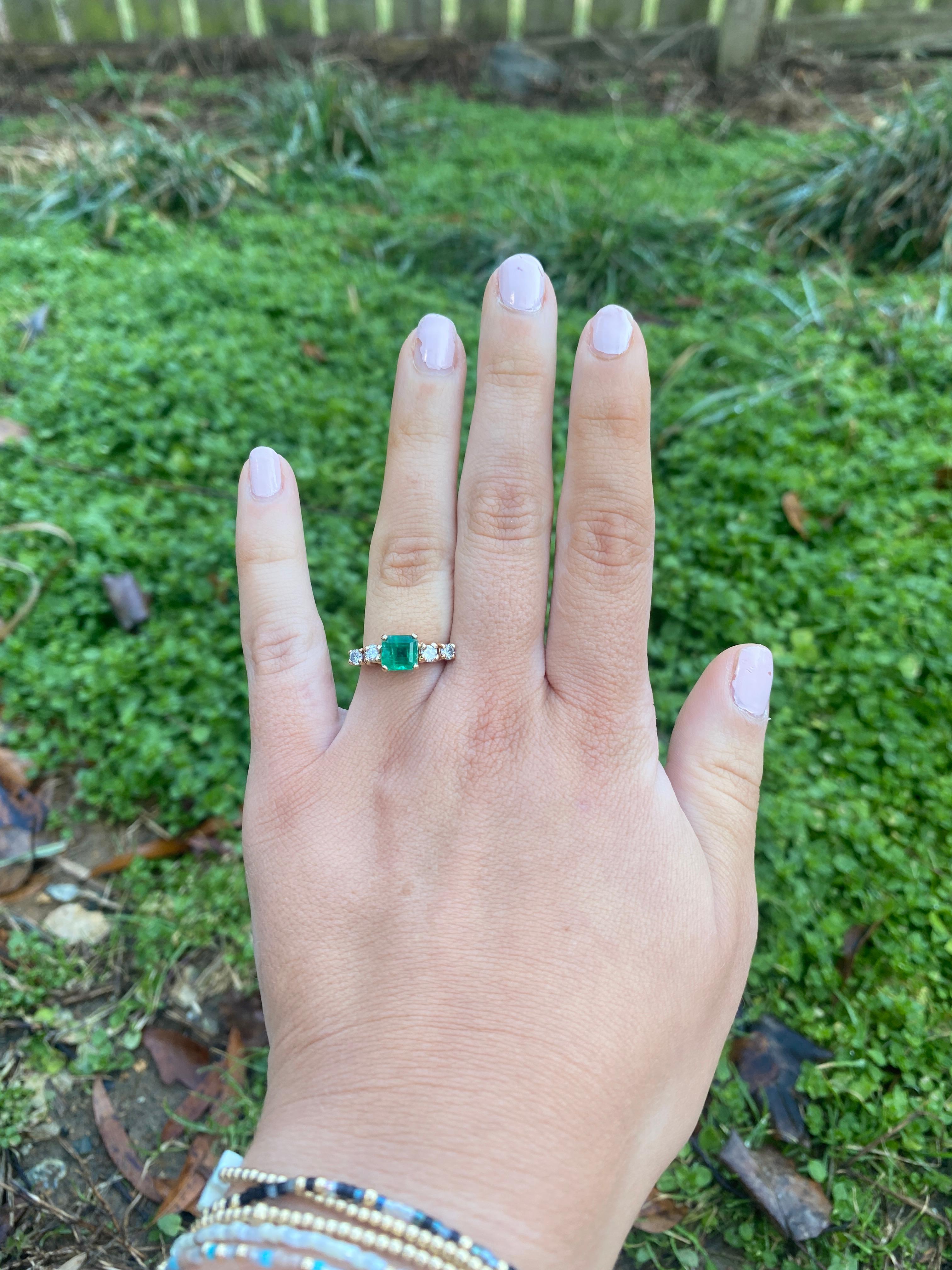 1.9ctw Emerald and Diamond Engagement Ring, 14k Yellow Gold, Ring Size 6.75 For Sale 1