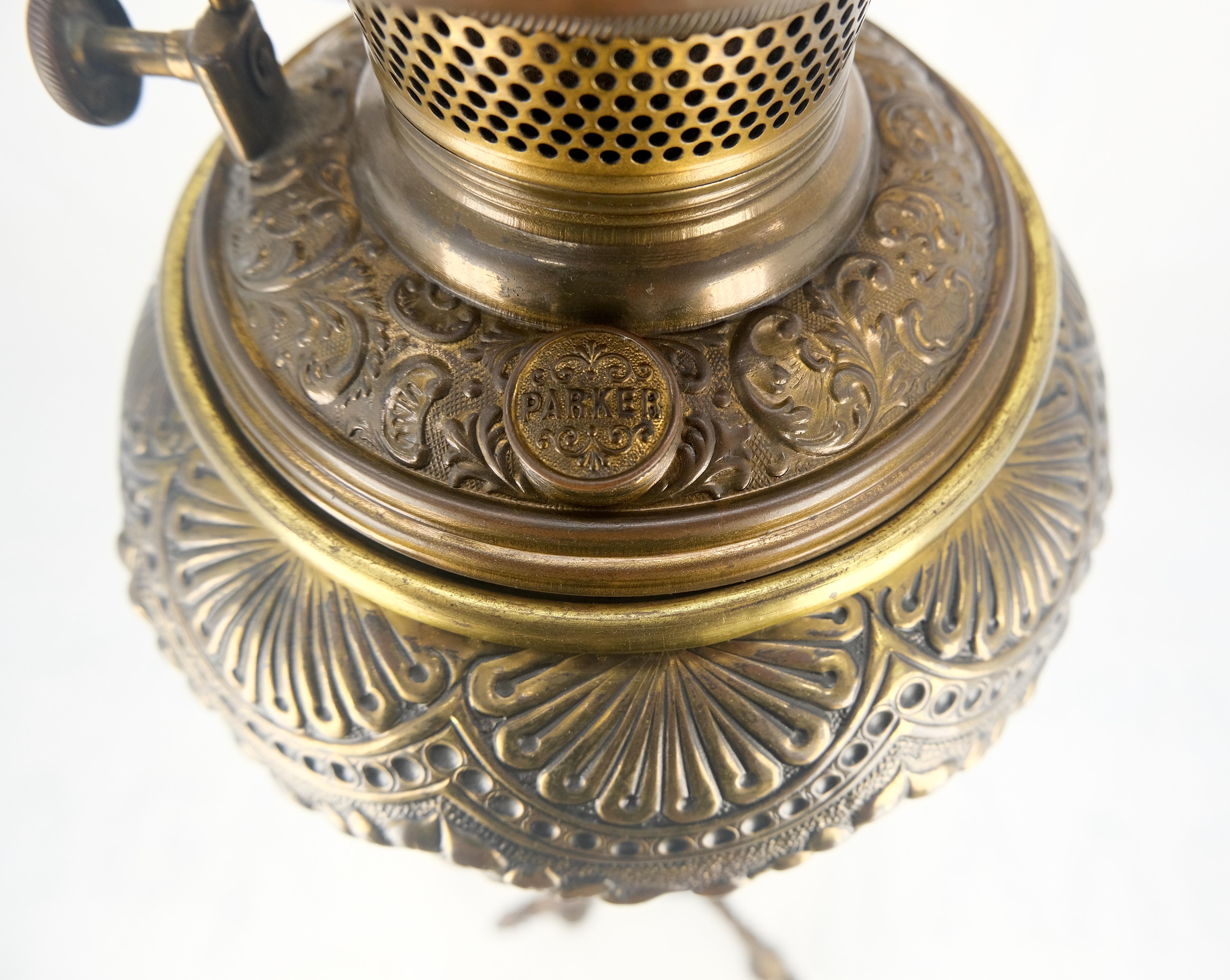 19h Jahrhundert Guss poliertem Messing Stativ Basis einstellbare Höhe Öl Flor Lampe MINT im Angebot 9
