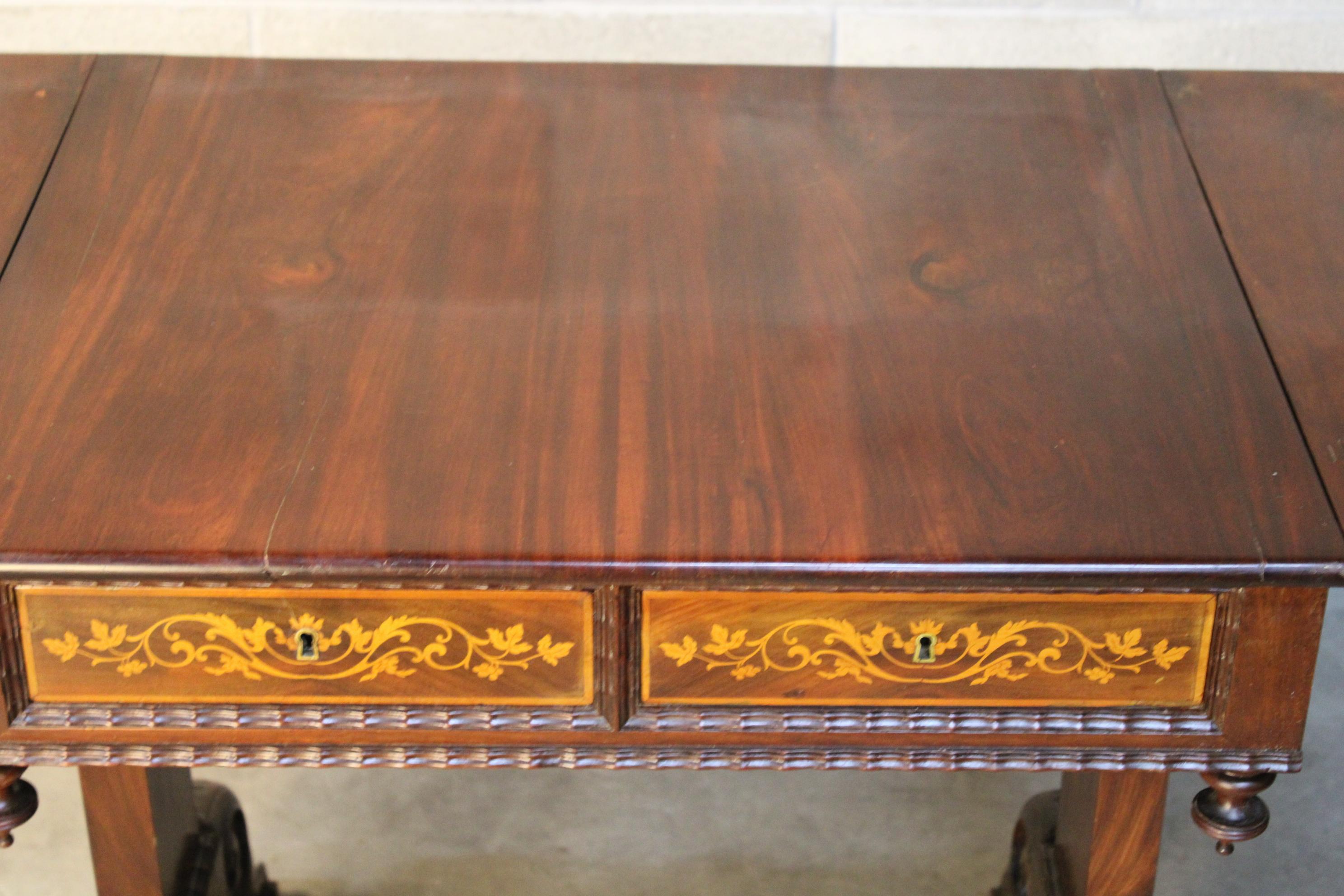 19th Century Marquetry Extended Louis Philippe period Center Table in Mahogany  6