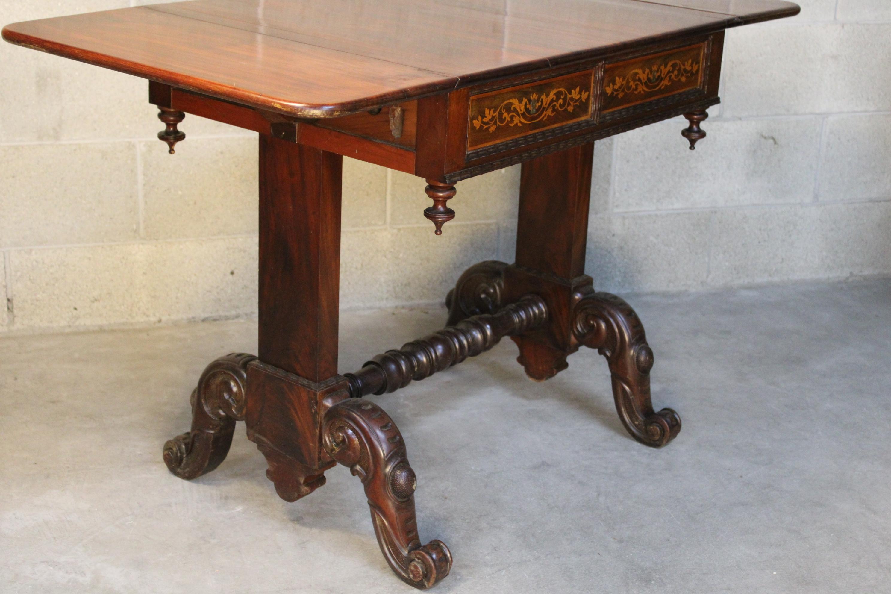 Napoleon III 19th Century Marquetry Extended Louis Philippe period Center Table in Mahogany 
