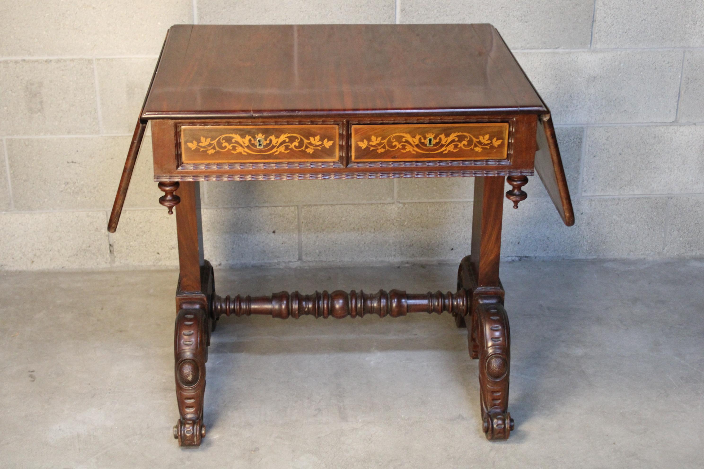Mid-19th Century 19th Century Marquetry Extended Louis Philippe period Center Table in Mahogany 