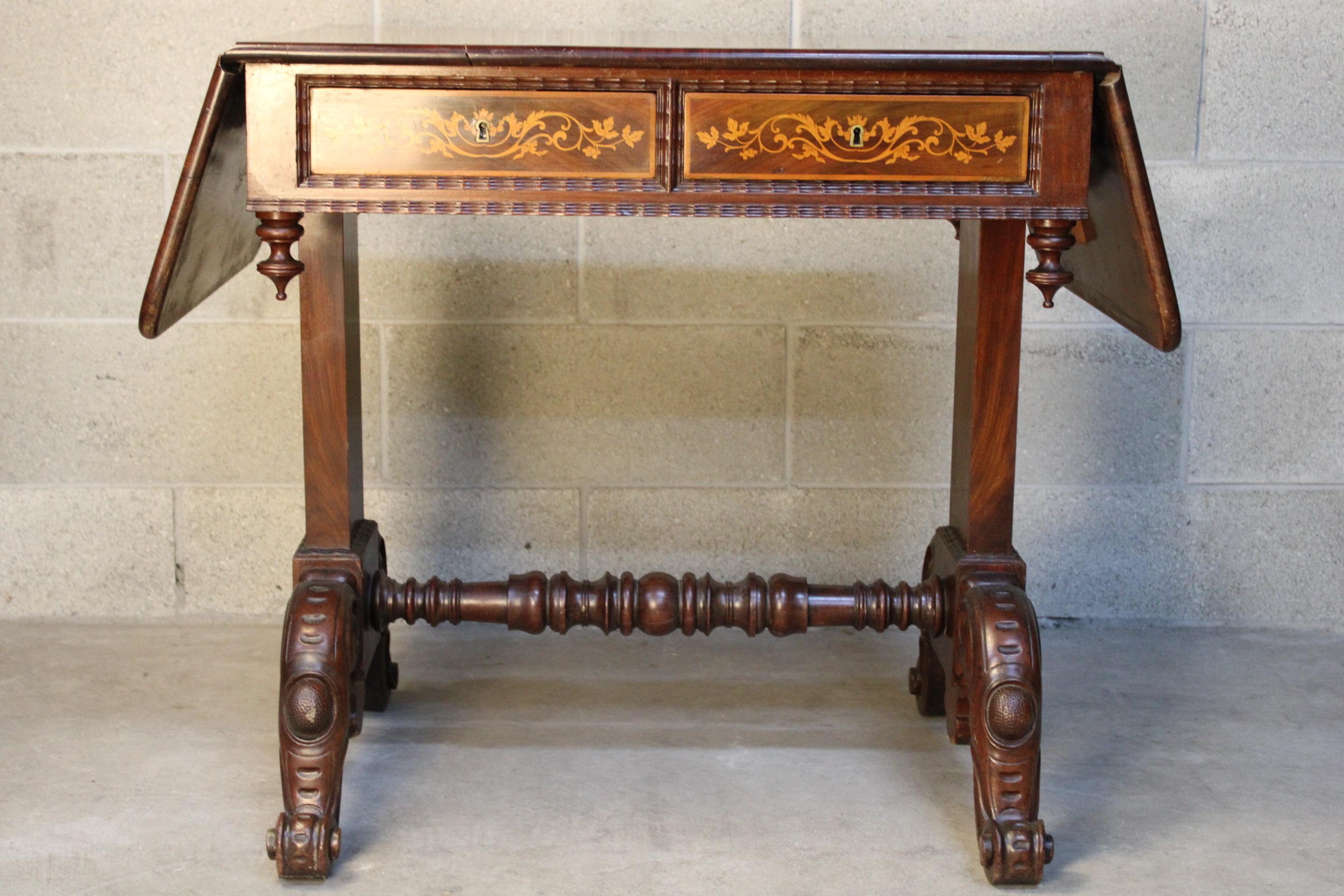 19th Century Marquetry Extended Louis Philippe period Center Table in Mahogany  1