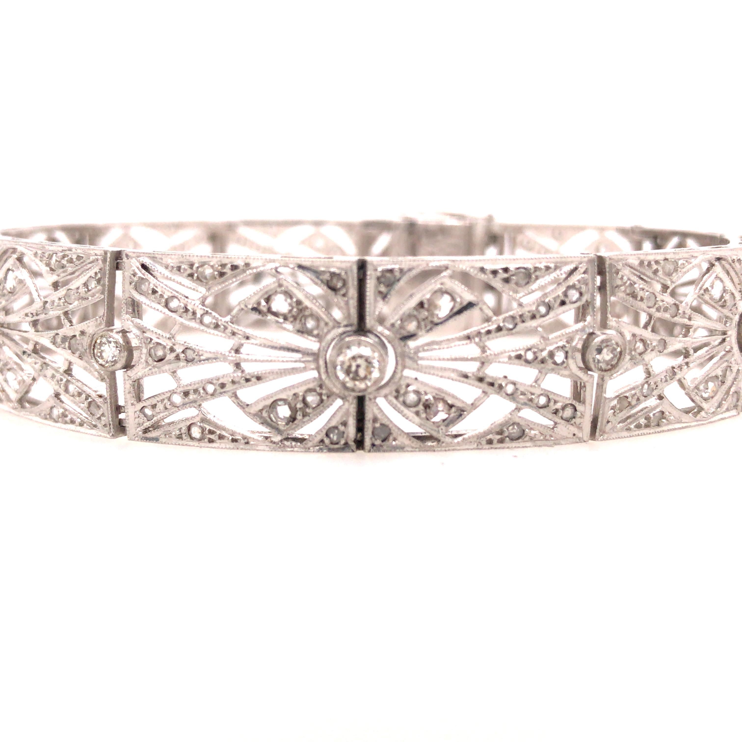 Round Cut 19K Art Deco French Bracelet White Gold For Sale