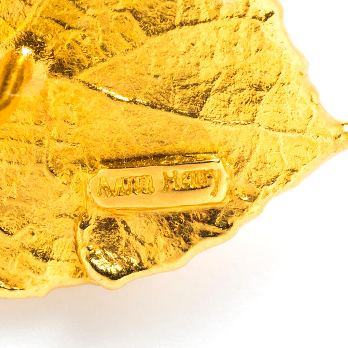 19k Gold und Diamant Blatt Ohrringe im Zustand „Gut“ im Angebot in Weston, MA