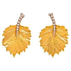 19k Gold und Diamant Blatt Ohrringe