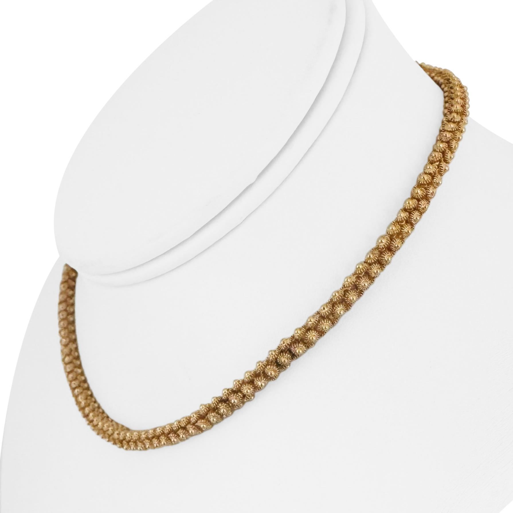 19k Portuguese Yellow Gold 27.4g Solid Vintage Beaded Link Choker Necklace 14