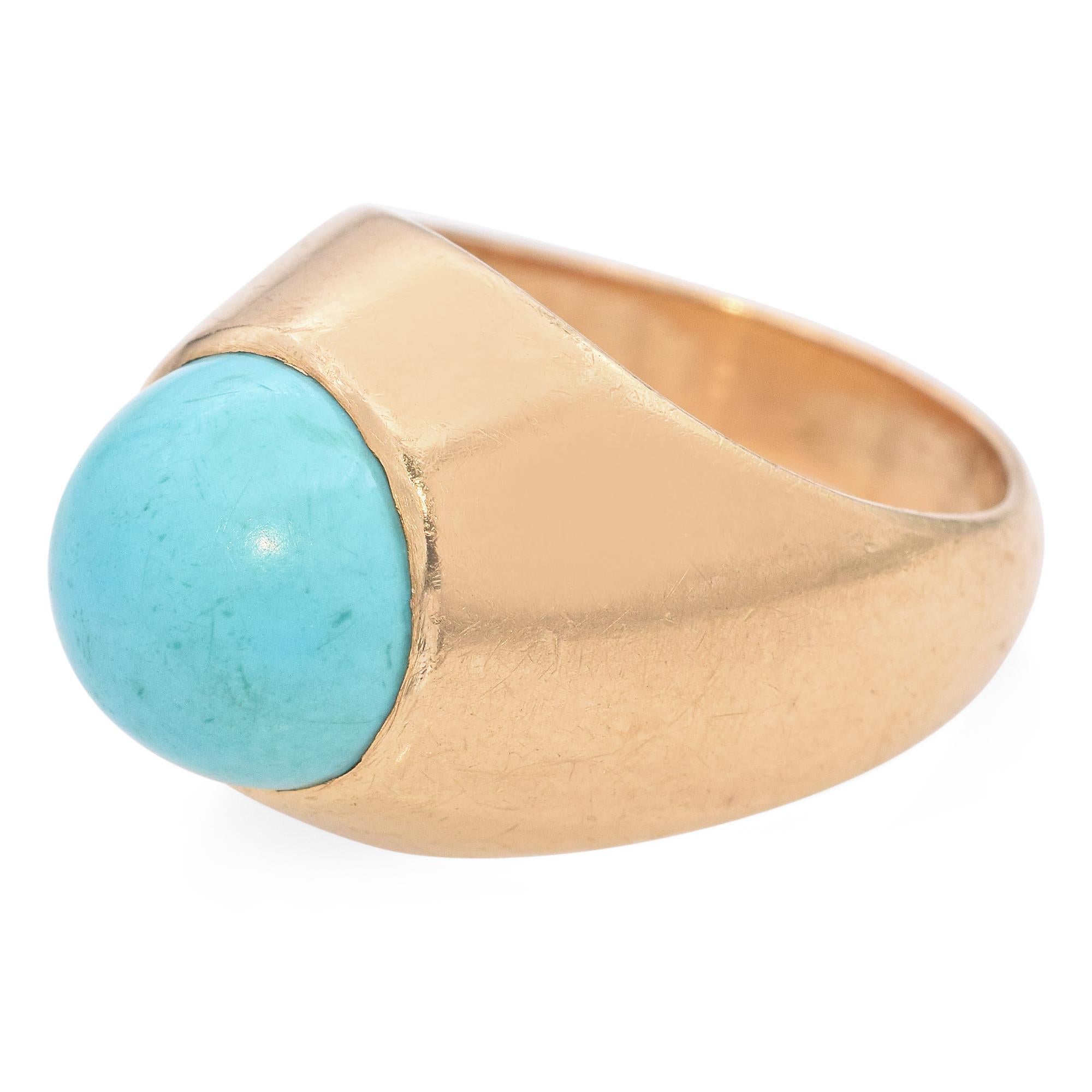 Bague en or jaune 19 carats avec turquoise cabochon Bon état - En vente à New York, NY