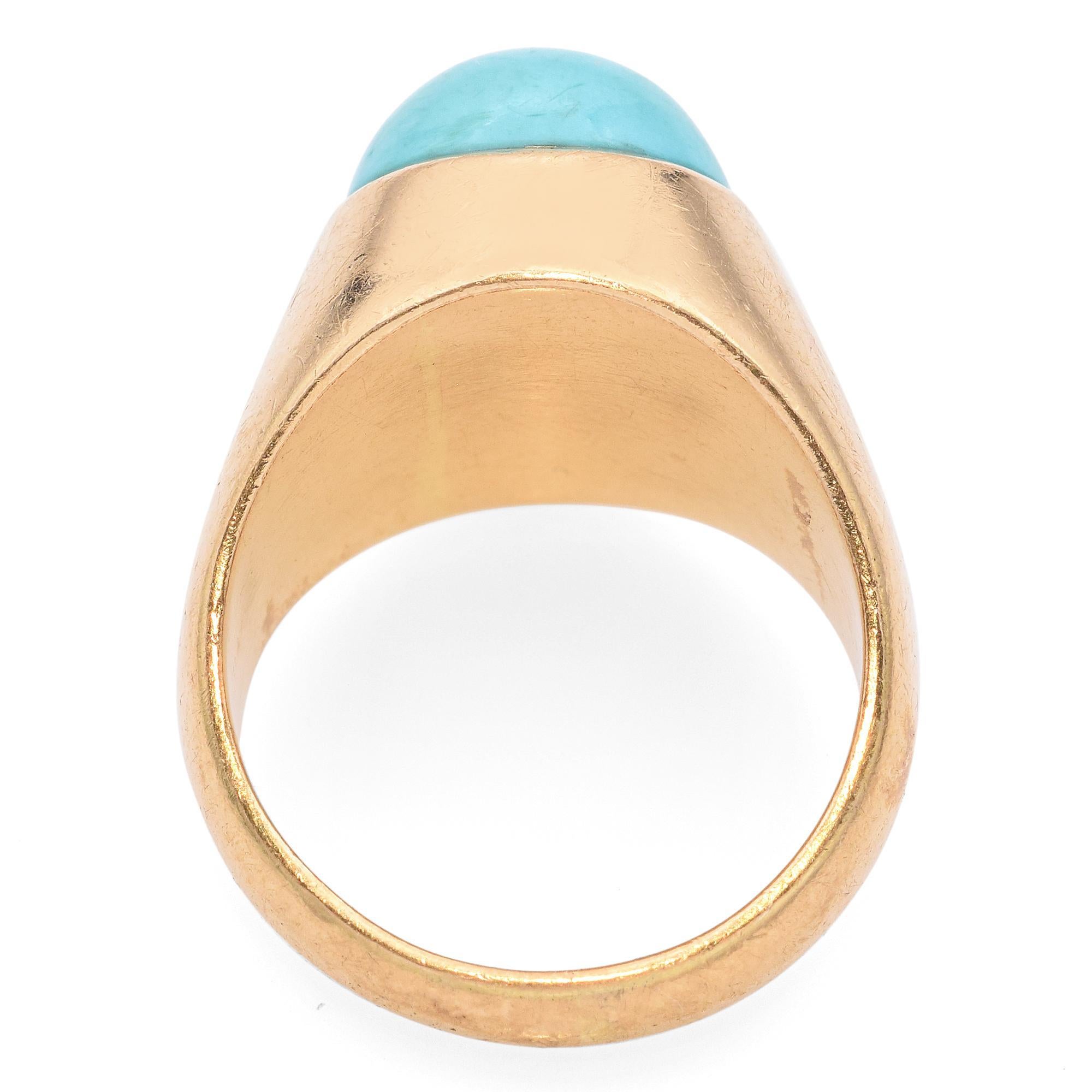 Bague en or jaune 19 carats avec turquoise cabochon Pour femmes en vente