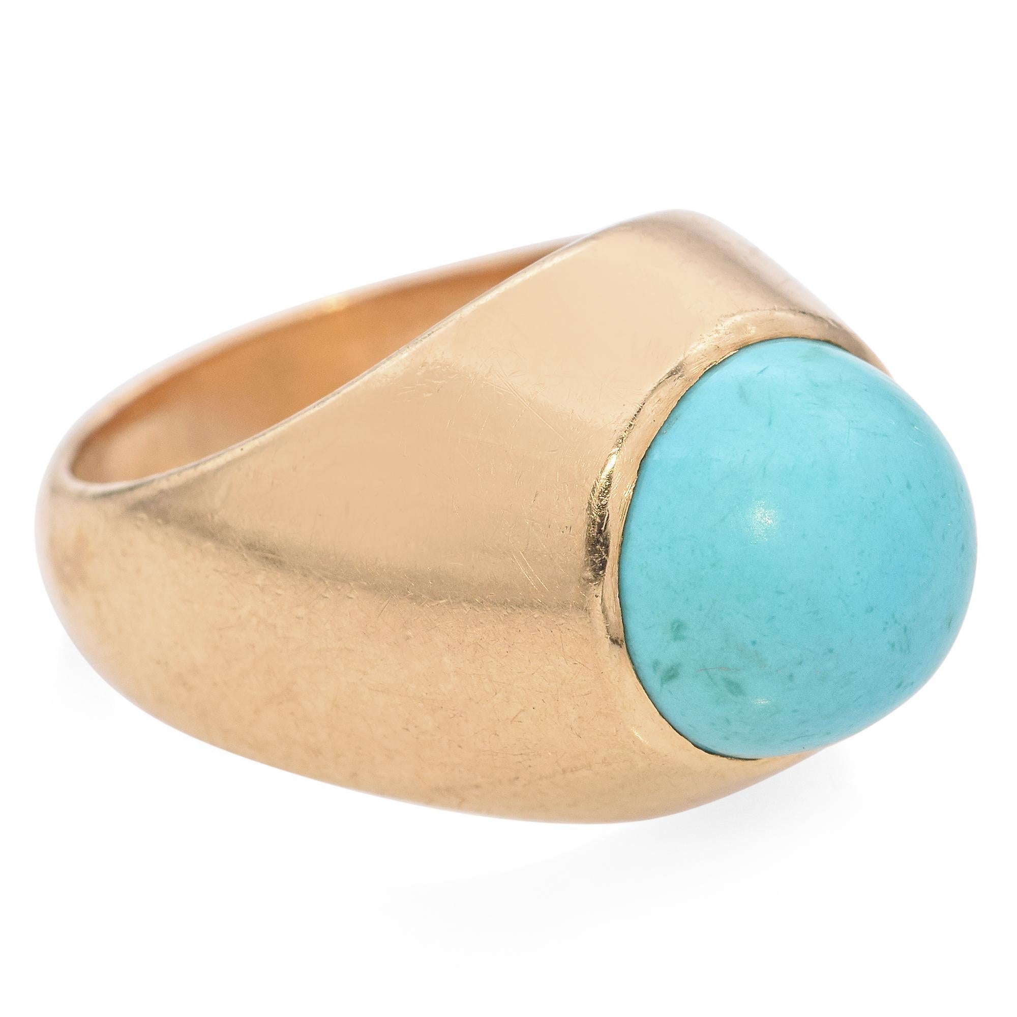 Bague en or jaune 19 carats avec turquoise cabochon en vente 1