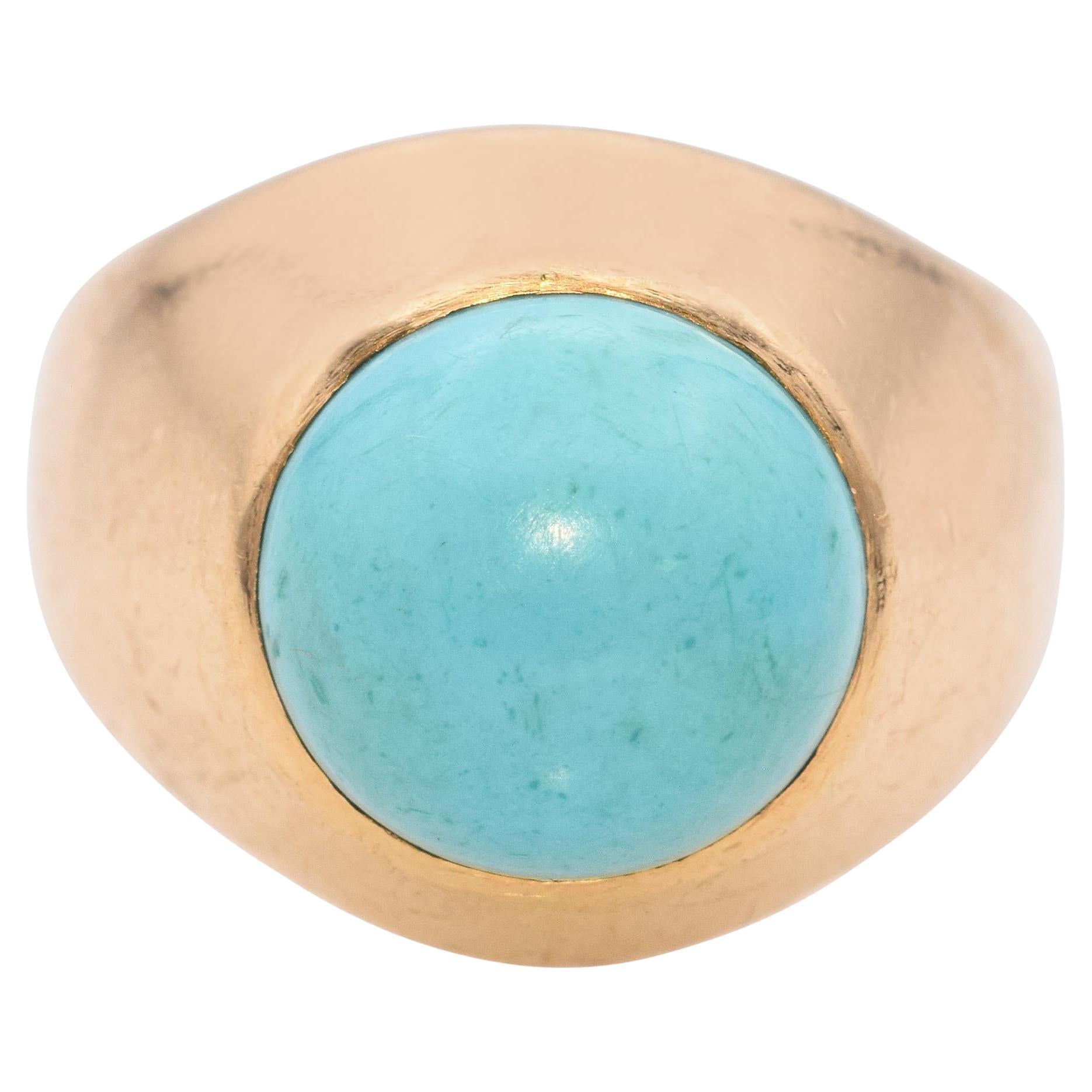 19K Yellow Gold Turquoise Cabochon Ring