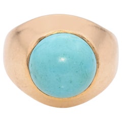 Bague en or jaune 19 carats avec turquoise cabochon