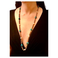 Retro 19kt gold chain with Pearls and Turquoise