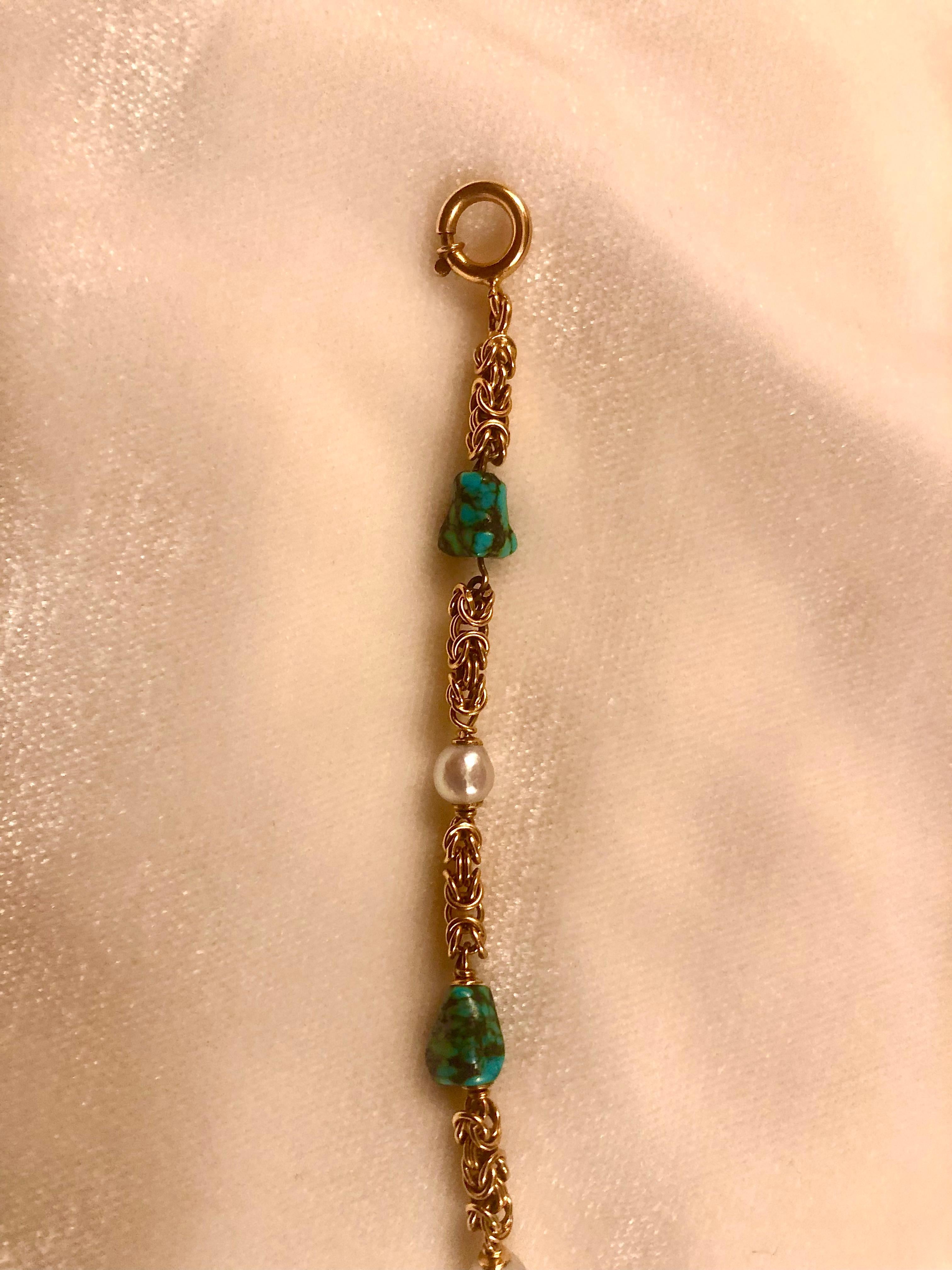 Byzantine 19kt gold, turquoise and pearl bracelet For Sale