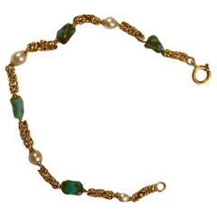 Armband aus 19 Karat Gold, Türkis und Perlen