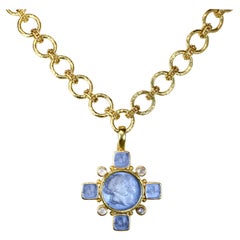 19KY Gold Elizabeth Locke Cerulean Intaglio Cross (pendant only)