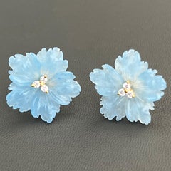 19mm Carved Blue Quartzite Flower Vermeil Earrings
