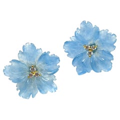19mm Carved Blue Quartzite Flower Vermeil Earrings