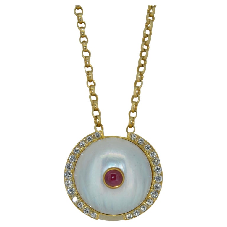 Pearl Diamond and Ruby Enhancer Pendant 14K For Sale at 1stDibs