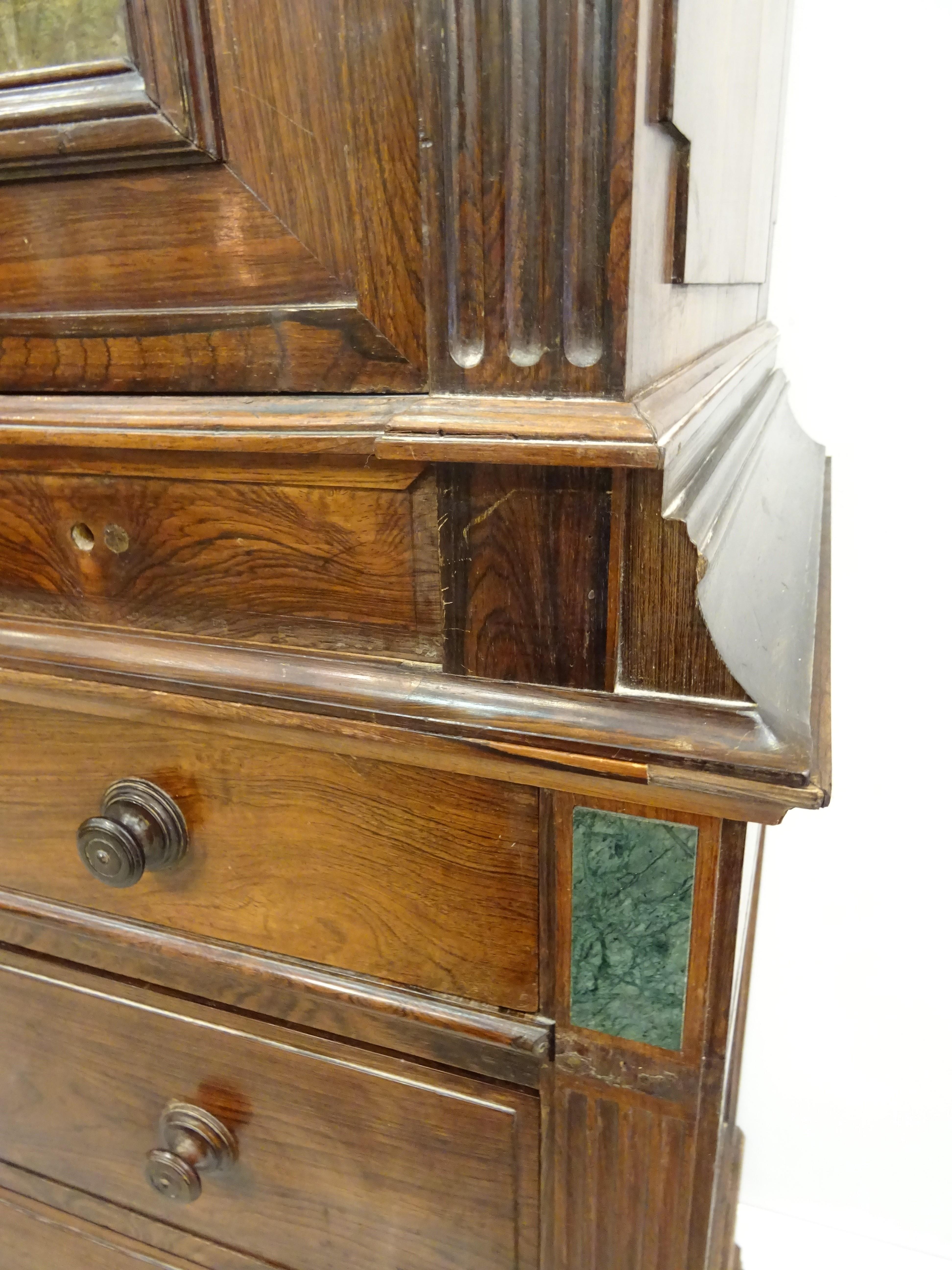 Early 19th Century George III Cupboard, Linepress, Hardwood, Glass Offsets, Green Marble Cupboard
