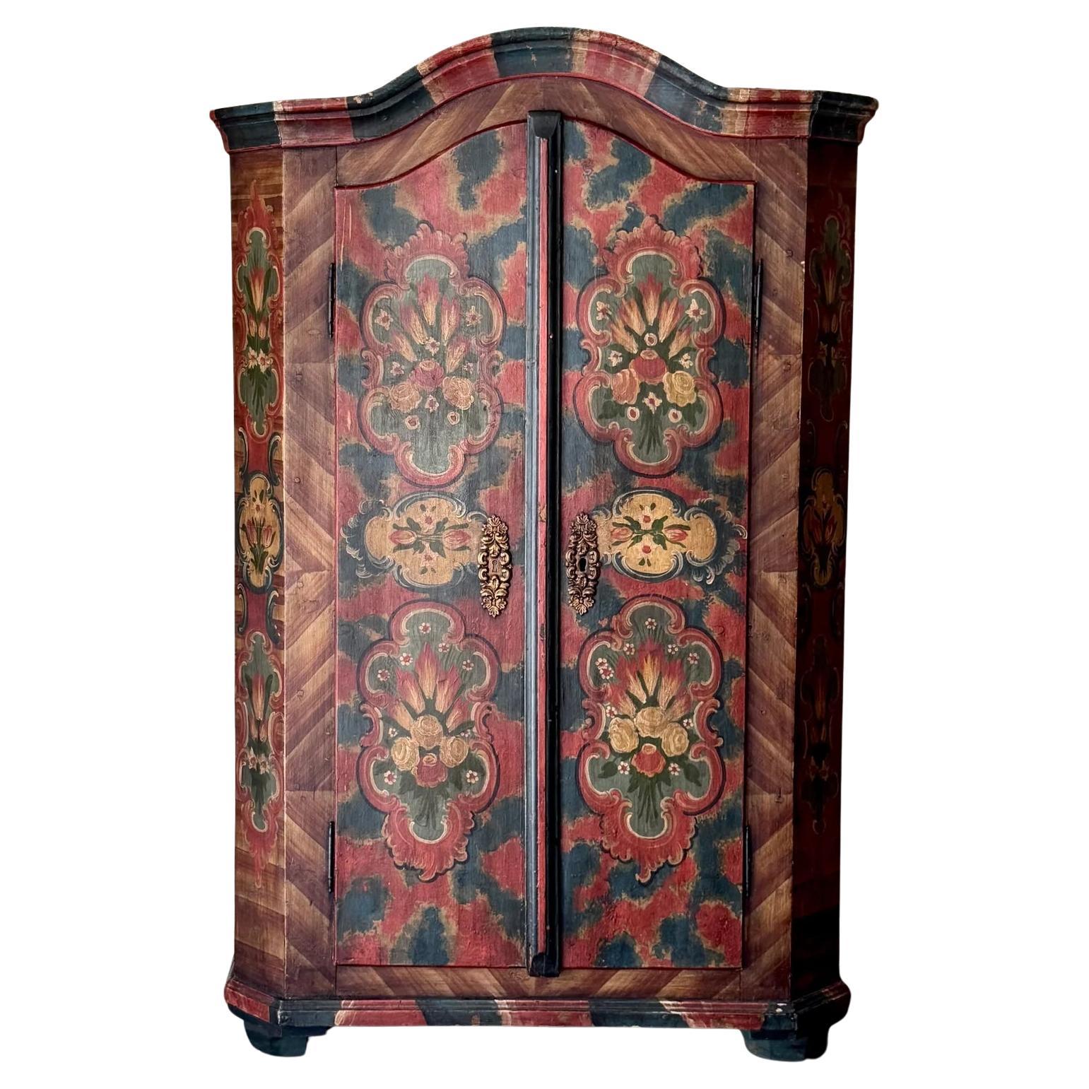 19t Century German Painted Two Door Armoire / Shrunk For Sale