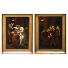 19th - 20th Century Pair of Neoclassical Scenes Paintings Oil on Copper
