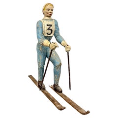 19th/20th C. American Wood Lifesize Figure, Skier, Original Paint, Olympian