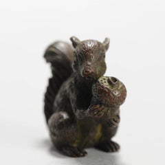 19th / 20th c Bronze Netsuke Squirrel with a nut Japanese Japan