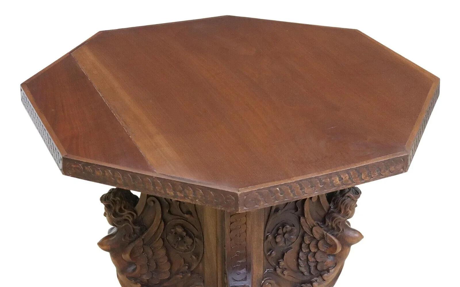19th/20th C. Italian Renaissance Revival, Carved Walnut, Tripod, Center Table! In Good Condition For Sale In Austin, TX