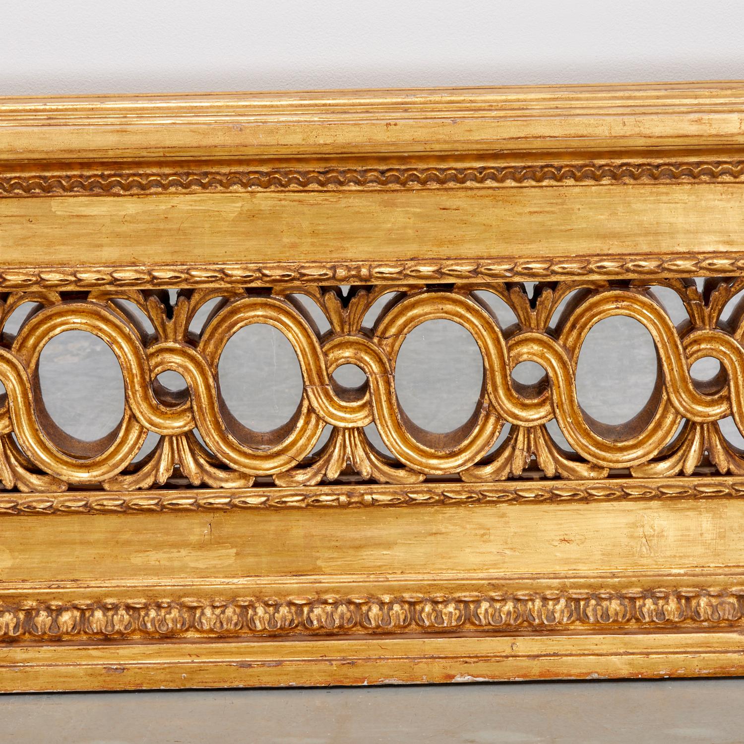 French 19th/20th C. Large Louis XVI Style Giltwood Frieze Panel with Mirror Backing For Sale