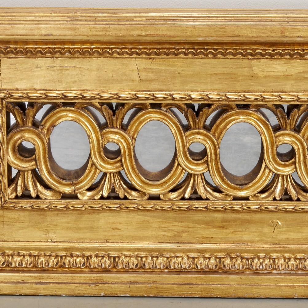 Hand-Carved 19th/20th C. Large Louis XVI Style Giltwood Frieze Panel with Mirror Backing For Sale