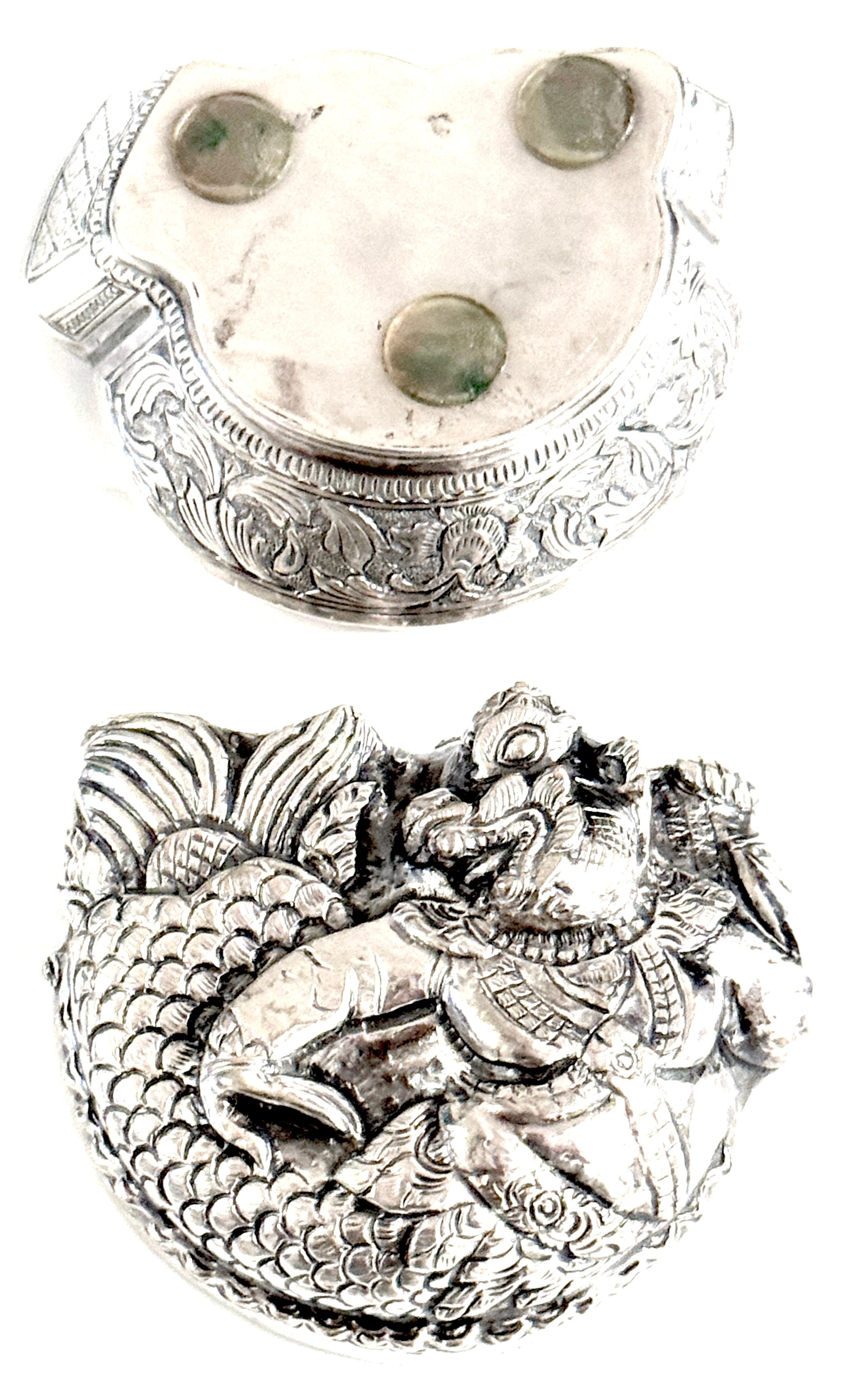 19th/20th C. Repoussé Silver Box Mythical Guardian Figure, Tibet or South India For Sale 5