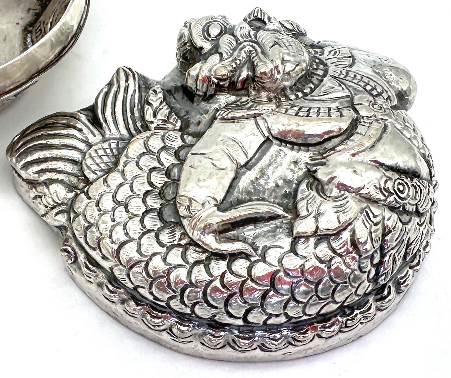 19th/20th C. Repoussé Silver Box Mythical Guardian Figure, Tibet or South India In Good Condition For Sale In West Palm Beach, FL