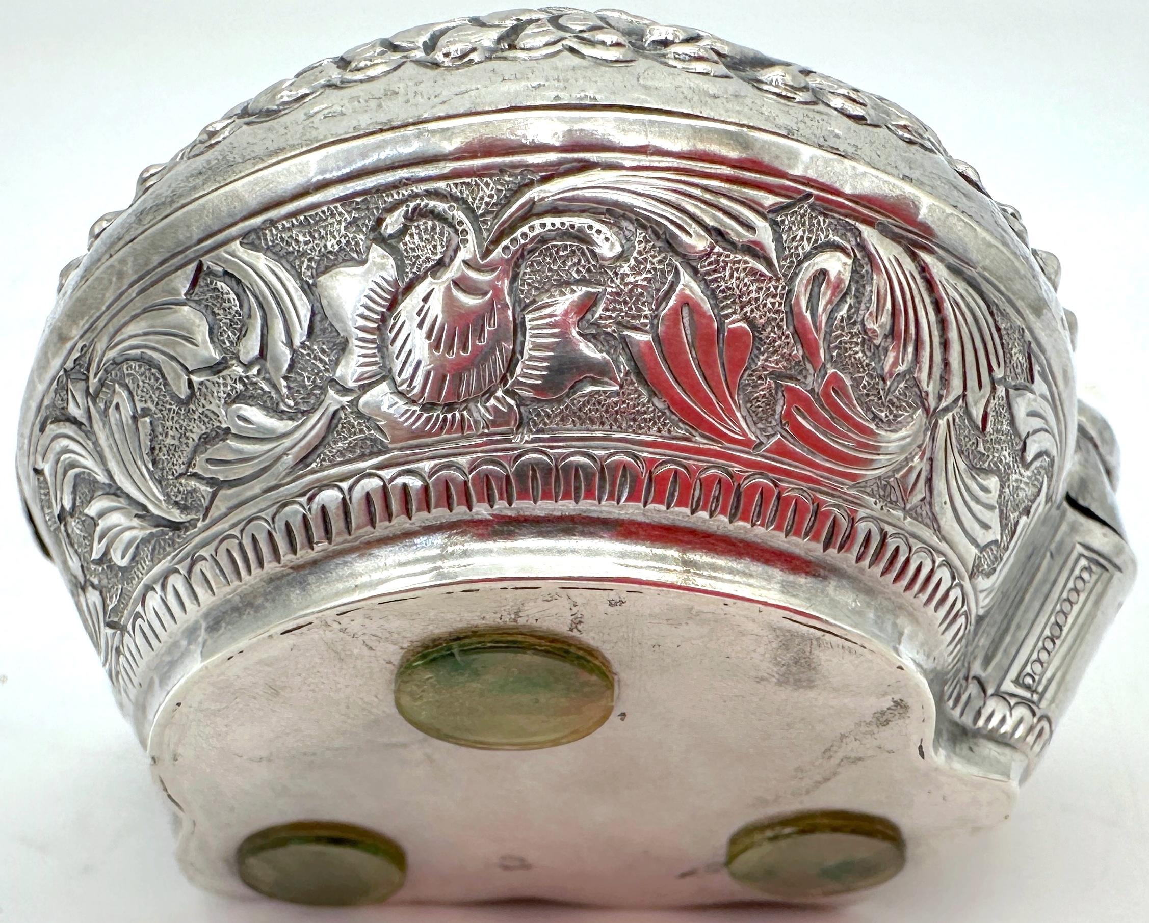 19th/20th C. Repoussé Silver Box Mythical Guardian Figure, Tibet or South India For Sale 2