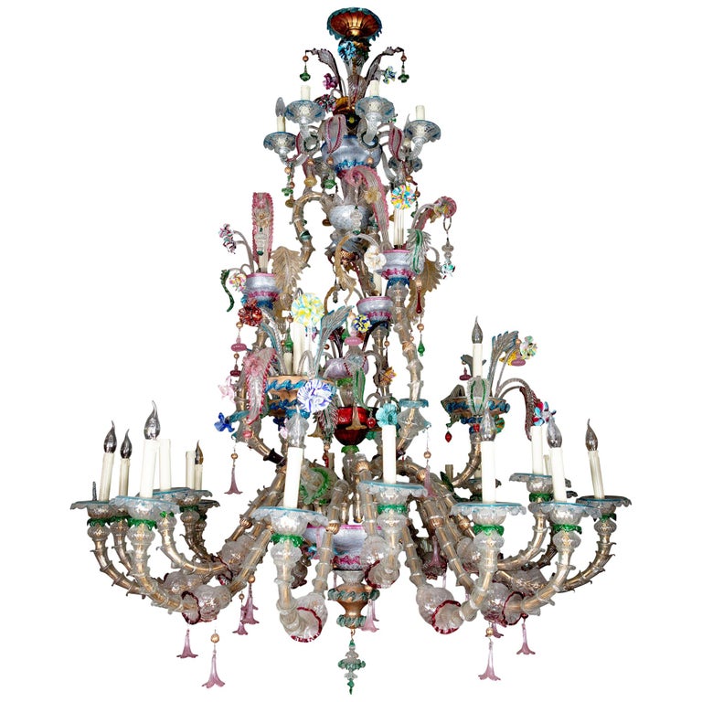 Polychrome Murano 30-Light Chandelier, 1850, offered by Nicholas Wells Antiques Ltd